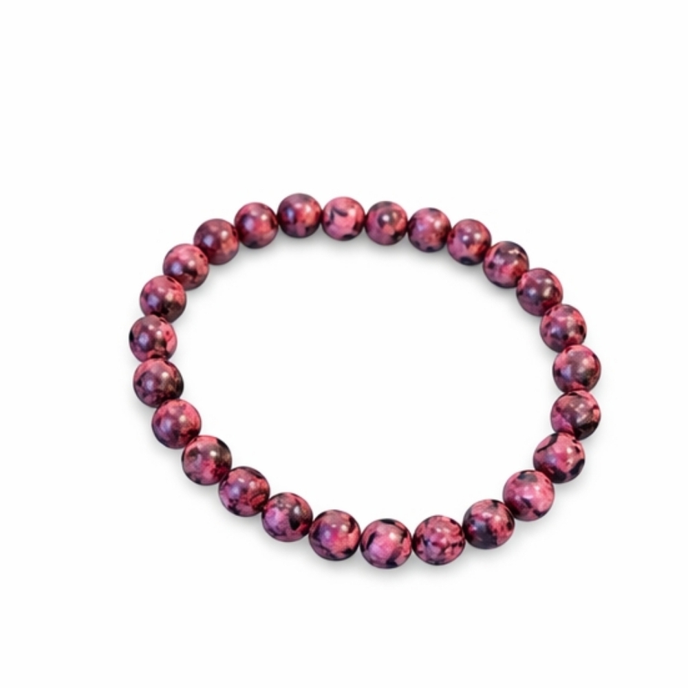 Natural Stone Bead Stretch Bracelet Set | Cinnabar Quartz & Pink Rhodonite - Picture 3 of 3